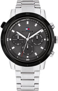 Tommy Hilfiger TH1792106 Troy Herenhorloge 46mm met zilverkleurige schakelband en zwarte wijzerplaat, ideaal voor stijlvolle mannen.