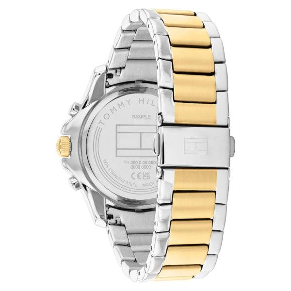 Achterkant van Tommy Hilfiger Brooklyn TH1782615 dameshorloge 40mm met zilver- en goudkleurige edelstalen schakelband en sluiting. Luxe horloge voor dames in de categorie sieraden en horloges.