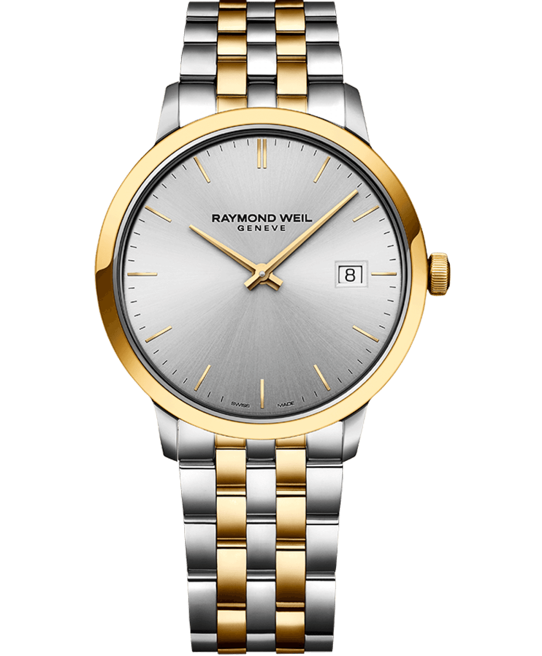 Raymond Weil Toccata 5485-STP-65001 herenhorloge 39mm met zilveren wijzerplaat en goudkleurige accenten, Swiss Made elegantie voor heren.