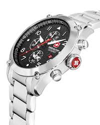 Swiss Military Hanowa Herenhorloge 44mm Nightflighter SMWGI2101501 met zwarte wijzerplaat en chronograaf. Stijlvol Swiss Made horloge voor heren.