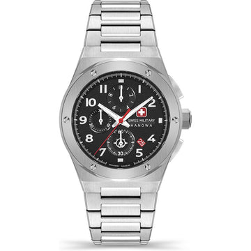 Swiss Military Hanowa herenhorloge kopen met zwart chronograaf uurwerk en roestvrijstalen band, model SMWGI2102001, 43mm kast.