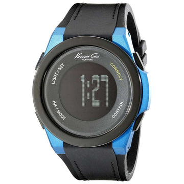 Kenneth Cole Herenhorloge - Blauwe RVS Kast & Zwarte Silicone Band 46-52mm
