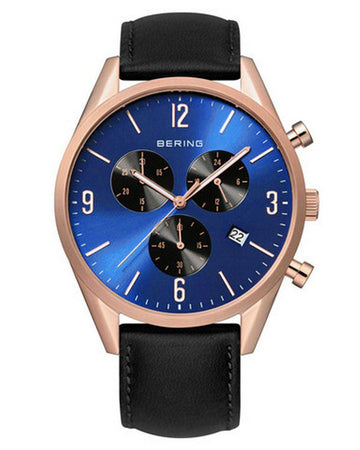 Bering Herenhorloge RVS Rosékleurig Leer Zwart 41-45mm