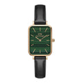 Daniel Wellington DW00100439 dameshorloge met rechthoekige groene wijzerplaat en zwarte leren band, elegant accessoire voor dames.