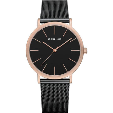 Bering Herenhorloge Zwart RVS met Roze/Goudkleurige Kast 31-36mm