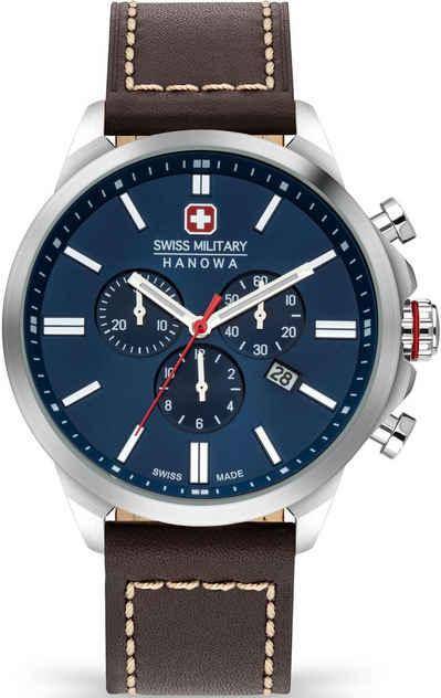 Hanowa Swiss Military CHRONO CLASSIC II 06-4332.04.003.05 herenhorloge met blauwe wijzerplaat, bruine leren band en zilverkleurige kast, 45mm DEMO.