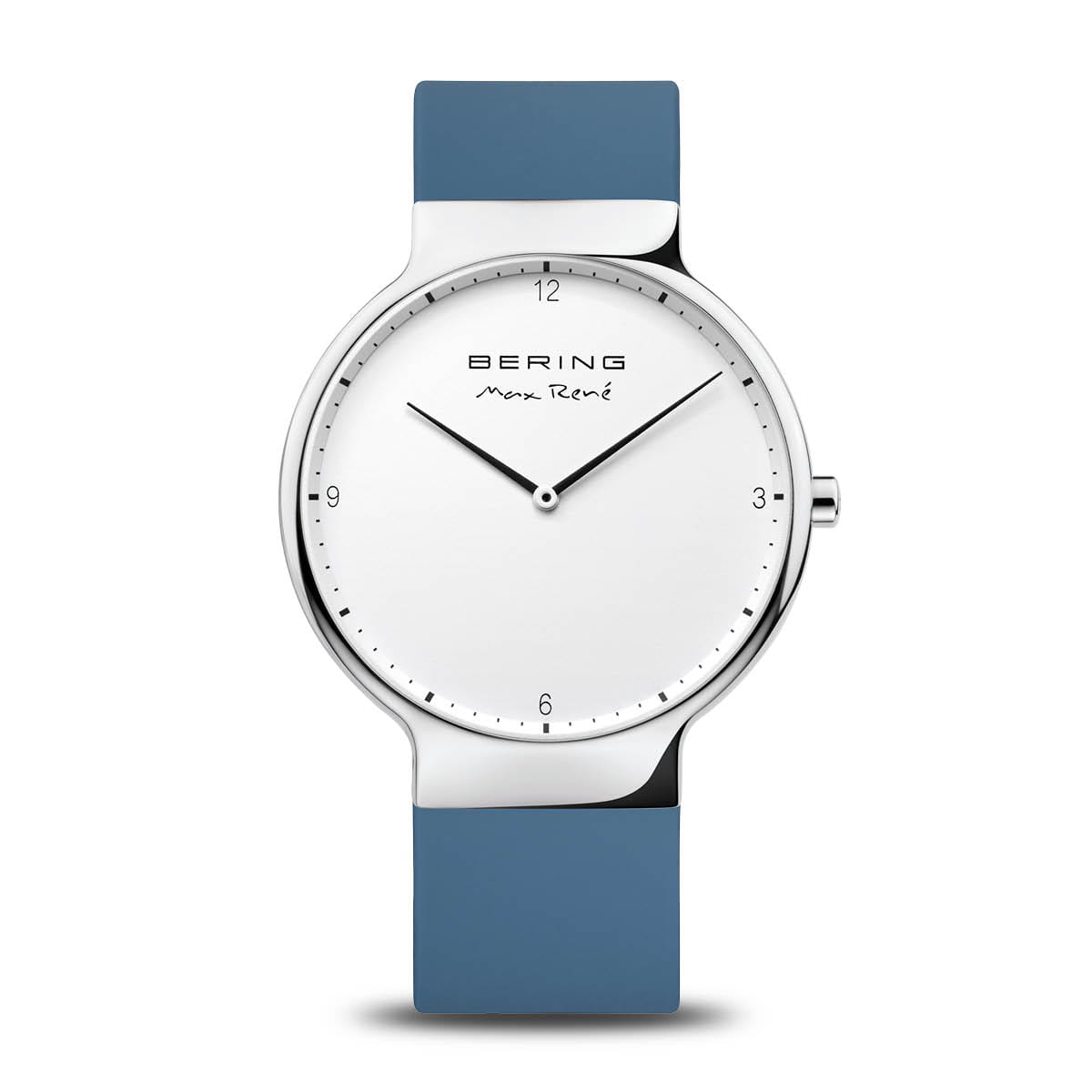 Stijlvol Bering Herenhorloge Grijs RVS met Blauw Siliconen Band - 37-40mm