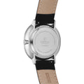 Achterkant van de Obaku Denmark V193GM CBRB Herenhorloge 44mm met roestvrijstalen kast en leren band. Waterbestendig en minimalistisch design.