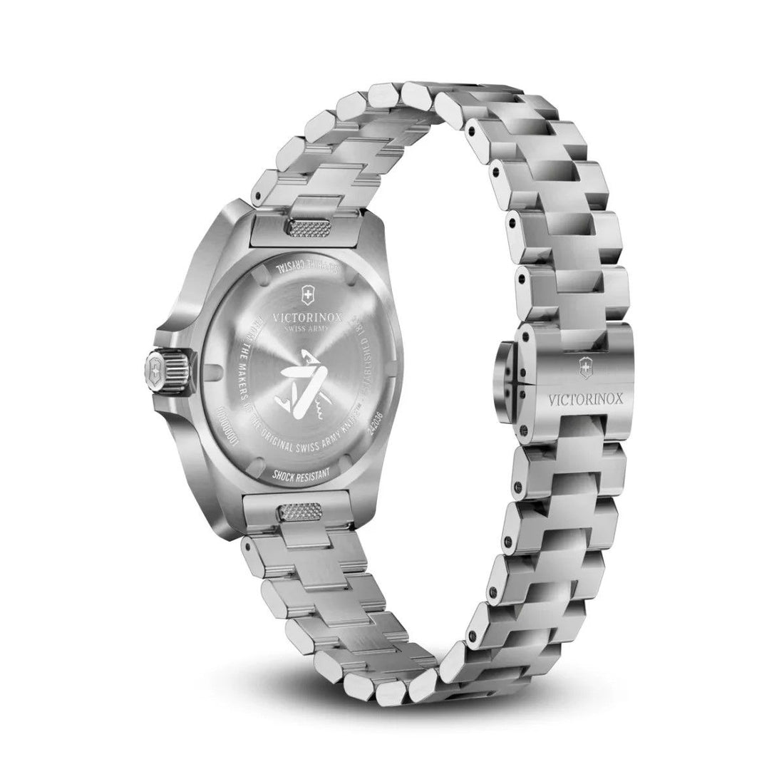 Victorinox Dameshorloge 32mm I.N.O.X. Small met blauwe wijzerplaat en roestvrijstalen band, Zwitsers design voor stijlvolle dames.