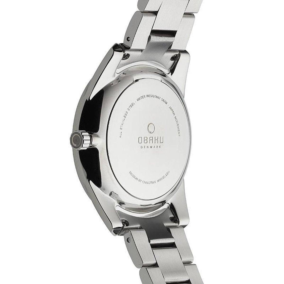 Obaku Denmark Herenhorloge 40mm - V171GM CWSC met zilverkleurige roestvrijstalen band en witte wijzerplaat met blauwe subdials. Elegant horloge voor heren.