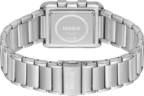 RVS achterzijde van Hugo Boss Orange Thrive HU1530356 herenhorloge 30x40mm met gegraveerd Hugo-logo en stevige schakelband. Ideaal voor stijlvolle heren.