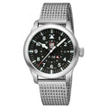 Luminox P-38 GMT Herenhorloge 44mm Serie 9520 met zwarte wijzerplaat en roestvrijstalen mesh band, Swiss Made precisie voor dagelijks gebruik.