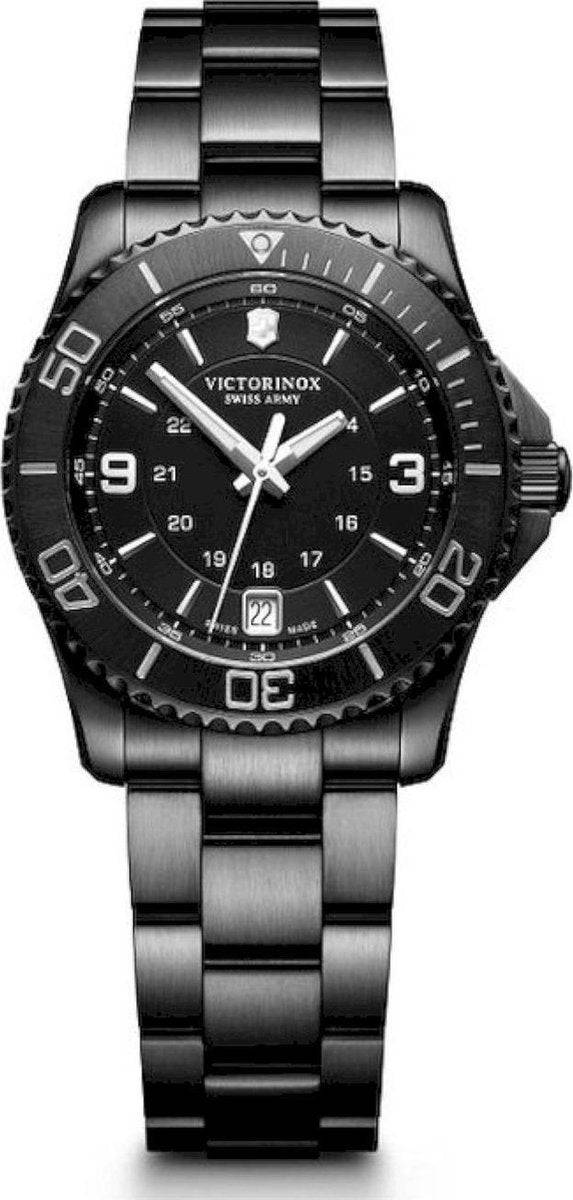 Maverick Zwart Horloge 34mm - Victorinox met zwarte roestvrijstalen band en Zwitsers kwartsuurwerk, ideaal dameshorloge voor dagelijks gebruik.