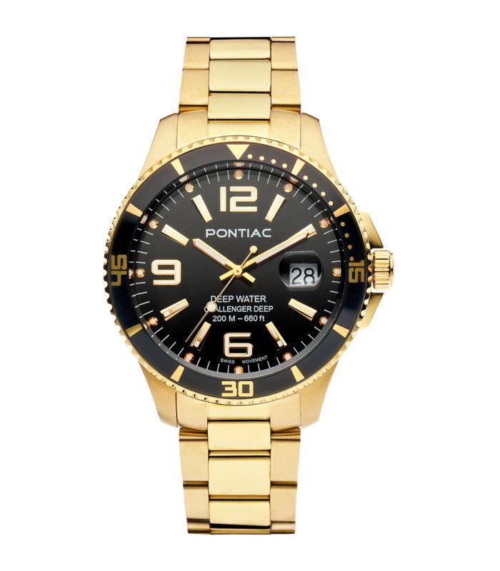 Pontiac Deep Water Swiss Made Goud Duikhorloge 20ATM 43mm - horlogeoutlet.nl