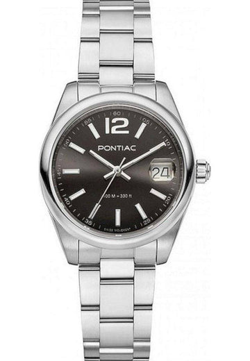 Pontiac Hydra dameshorloge P10089 met 32mm roestvrijstalen kast en zwarte wijzerplaat. Elegant design voor stijlvolle vrouwen.