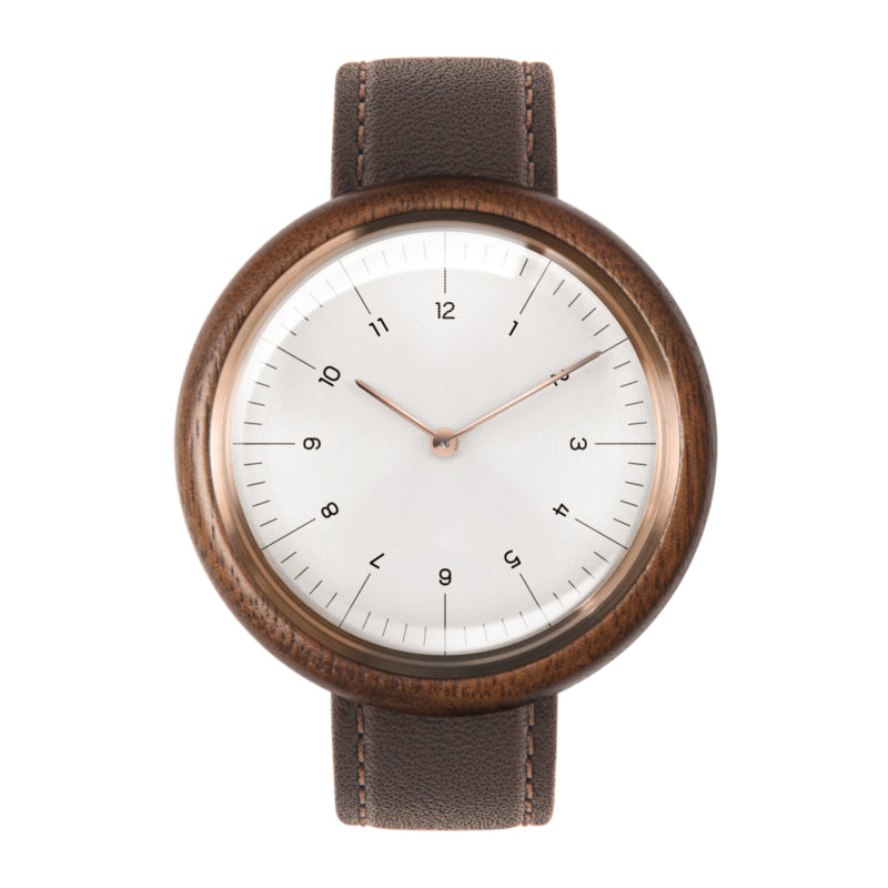 Auteur Uhren  Revolution IV – Schweizer Herrenuhr aus Holz, braunes Leder, 43 mm