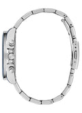 Zijaanzicht van de Guess Horloge GW0750L1 met 38mm kast en indigoblauwe wijzerplaat. RVS dameshorloge met quartz uurwerk en waterdicht tot 5 ATM.