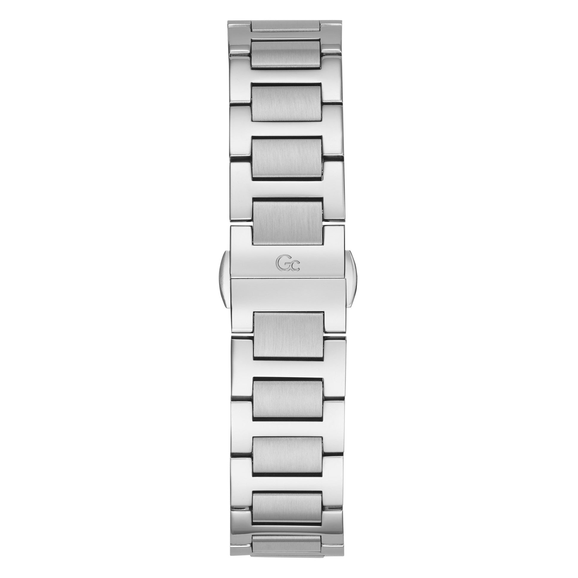 Gc Herenhorloge Shape 44mm Y99001G2MF met roestvrijstalen schakelband en Gc-logo op de sluiting. Luxe Swiss Made horloge voor heren.