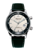 Alpina Heritage Seastrong Diver 300 horloge - Herenhorloge 42mm met zwart-witte wijzerplaat en donkergroene band, Swiss Made duikhorloge.