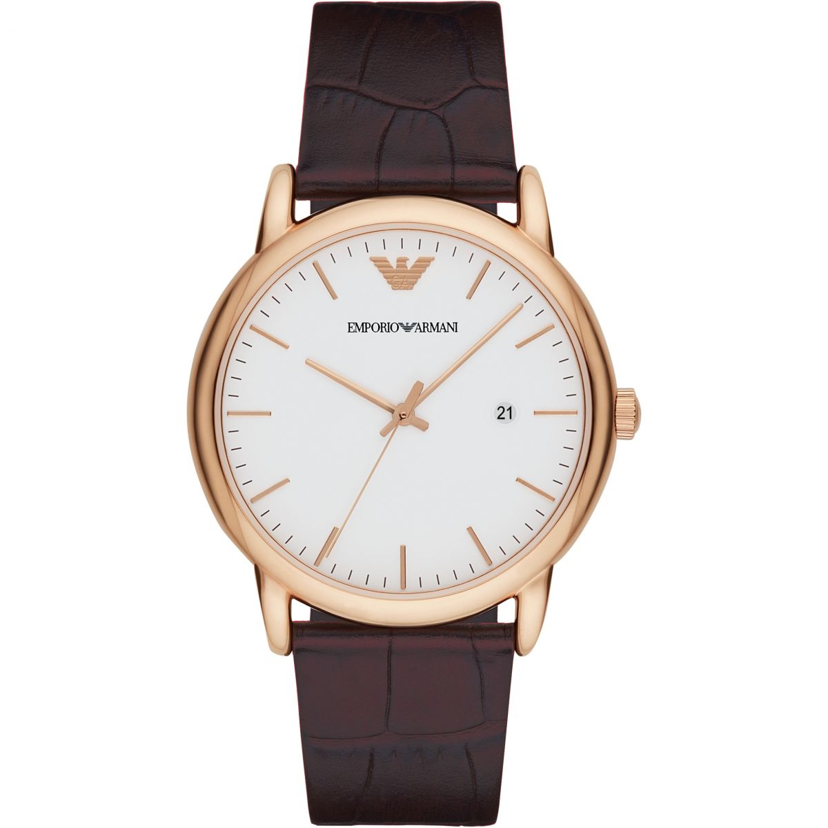 Armani Herenhorloge Roségoudkleurig RVS Bruin Leer, 41-45mm
