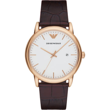 Armani Herenhorloge Roségoudkleurig RVS Bruin Leer, 41-45mm