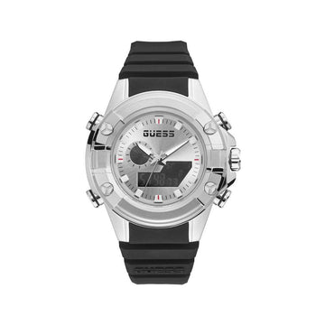 Guess Herenhorloge GW0341G1 - Stijlvol Grijs RVS met Zwart Silicone Band, 46-52mm
