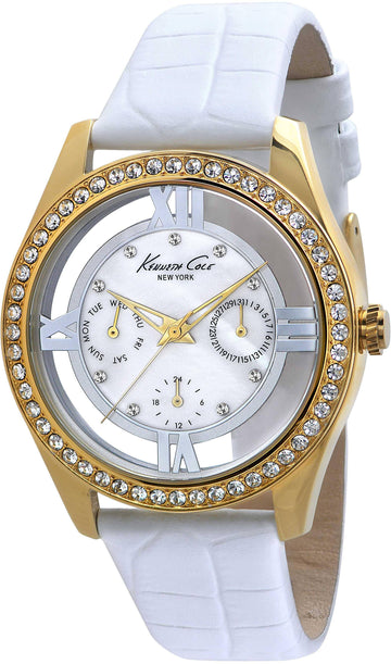 Kenneth Cole Dameshorloge Goudkleurig met Witte Leren Band 38mm