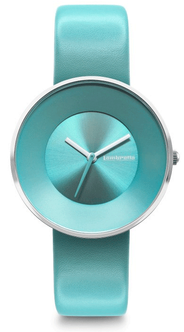 Lambretta Cielo Turquoise dameshorloge 37mm met een elegante turkoois wijzerplaat, zilverkleurige kast en stijlvol leren bandje. Waterdicht tot 5 atm.