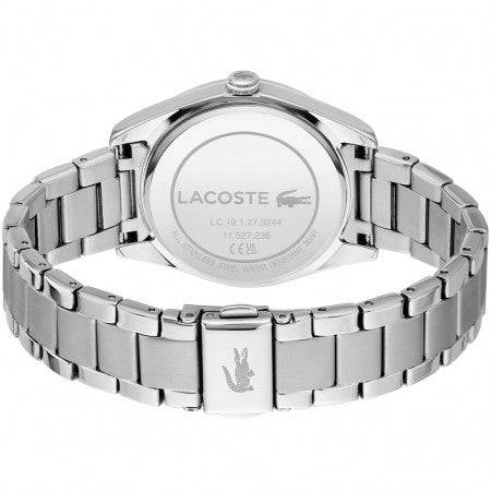 Lacoste Dameshorloge 36mm LC2001239 met zilverkleurige schakelband en champagnekleurige wijzerplaat, stijlvol accessoire voor dames.