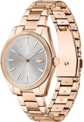 Lacoste Dameshorloge LC2001242 - 36mm Capucine met roségouden schakelband en zilverkleurige wijzerplaat met minimalistische uurmarkeringen. Elegant dames horloge voor modebewuste vrouwen in de categorie sieraden en horloges.