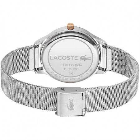 Lacoste LC2001257 Club dameshorloge met roségouden wijzerplaat en zilverkleurige mesh band. Elegant horloge voor dames, perfect voor elke outfit.