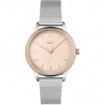 Lacoste LC2001257 Club dameshorloge met roségouden wijzerplaat en zilverkleurige mesh band. Elegant horloge voor dames, perfect voor elke outfit.