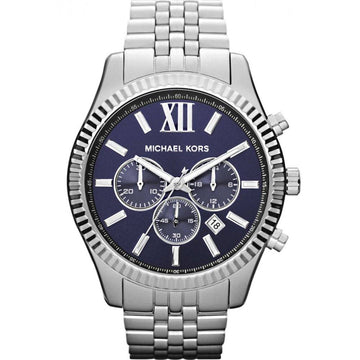 Michael Kors Herenhorloge MK8280 Zilverkleurig RVS Blauwe Wijzerplaat 41-45mm