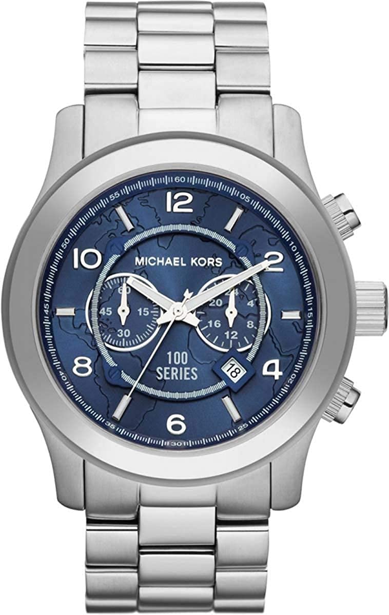 Michael Kors Herenhorloge MK8314 Zilverkleurig met Blauwe Wijzerplaat, 41-45mm