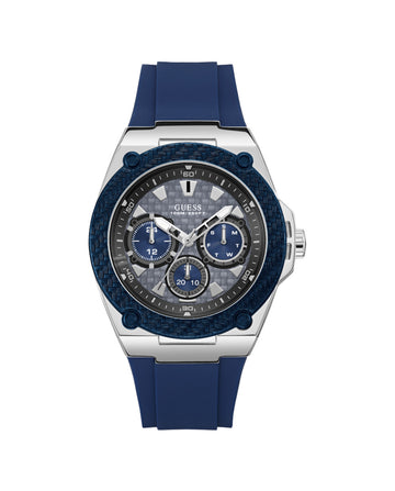Guess Herenhorloge Zilverkleurig met Blauwe Silicone Band 41-45mm