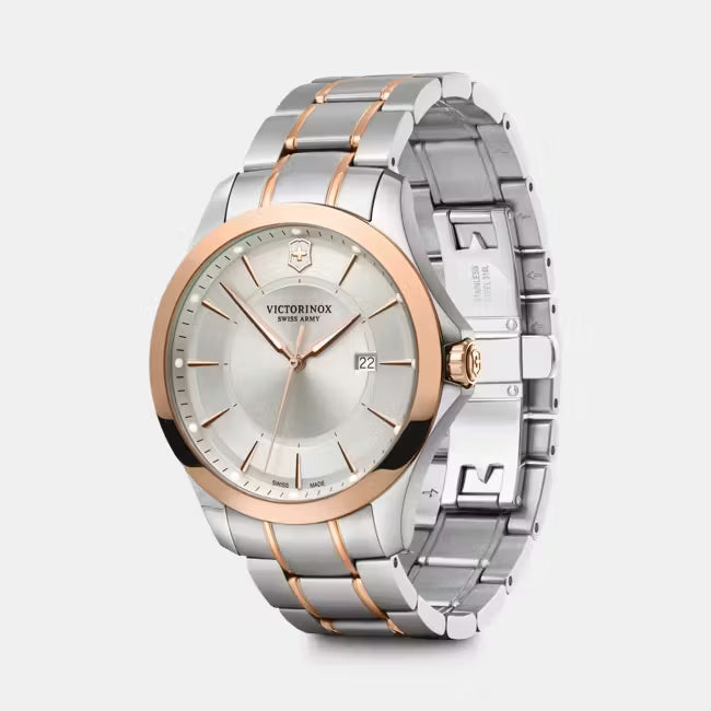 Victorinox Swiss Army herenhorloge 30mm met zilveren wijzerplaat en roségouden accenten. Stijlvol Swiss Made horloge voor elke gelegenheid.