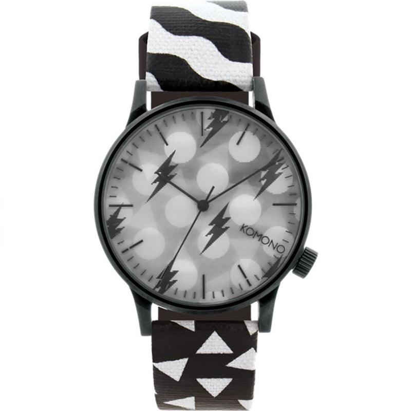 Komono x Happy Socks Winston Black & White 3D Wijzerplaat Herenhorloge 42mm - horlogeoutlet.nl