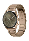 Hugo Boss Boss HB1514094 Top Chronograaf herenhorloge met goudkleurige roestvrijstalen band en olijfgroene wijzerplaat. Luxe design voor stijlvolle heren.