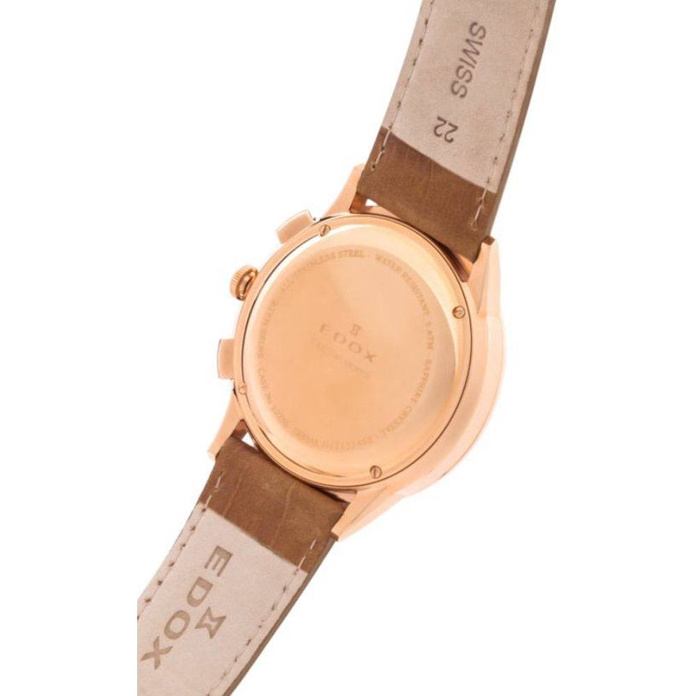 Edox Les Vauberts 10236-37RC-BEIR herenhorloge, 42mm met roségouden kast, beige wijzerplaat en bruine leren band. Swiss Made, stijlvol en elegant.