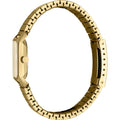 Esprit ES1L070E0075 Cube Mini dameshorloge 25mm met goudkleurige metalen schakelband en slanke kast, zijaanzicht voor elegante look.