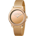 Esprit Magnolia Dameshorloge ES1L019M0095 met goudkleurige mesh band en minimalistische wijzerplaat, elegant accessoire voor dames.
