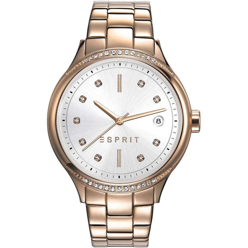 Esprit Rachel Dameshorloge - Stijlvolle horloge met roségouden band en zilverkleurige wijzerplaat, ideaal voor elegante dameslooks.