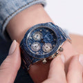 Guess Horloge GW0750L1 - Stijlvol indigoblauw dameshorloge van 38mm met denimlook wijzerplaat en RVS band. Perfect voor modebewuste vrouwen.