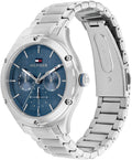 Tommy Hilfiger Lexi Horloge 40mm voor dames met zilverkleurige schakelband en blauwe wijzerplaat. Elegant dameshorloge uit de nieuwste collectie.