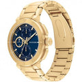 Tommy Hilfiger TH1792118 LORENZO herenhorloge 44mm met goudkleurige roestvrijstalen band en blauwe wijzerplaat. Luxe accessoire voor herenmode.